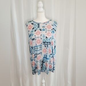 J. Jill Womens Love Linen Sleeveless Long Tunic Top Multicolored Size XL Tall